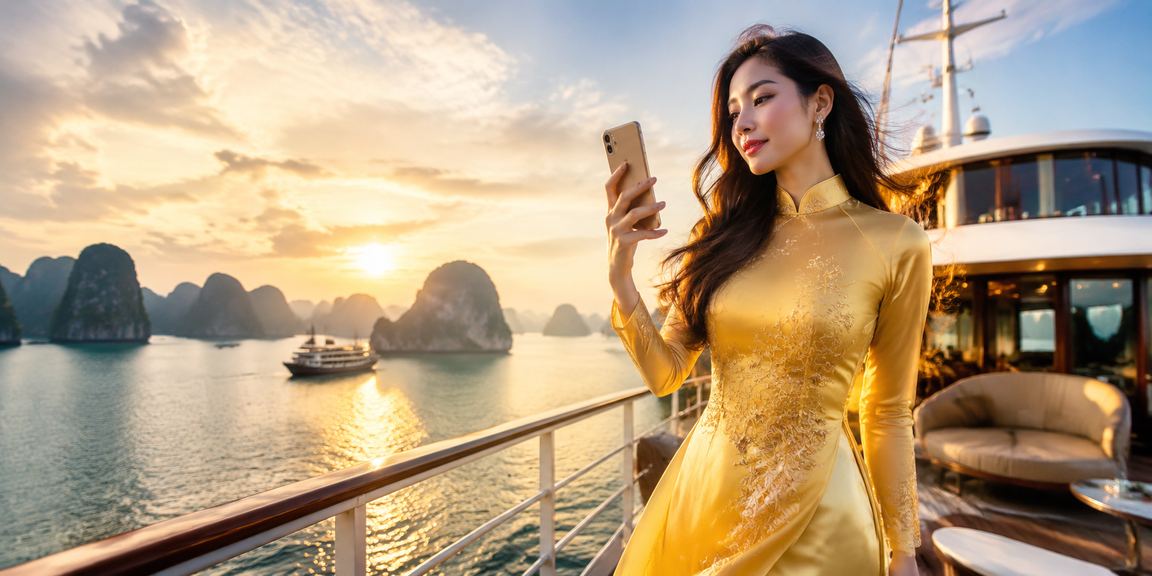 Người dùng Sài Gòn trải nghiệm casino di động trên điện thoại với trang phục áo dài
